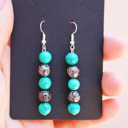 Green Turquoise And Gold Or Silver Lava Rock Boho..