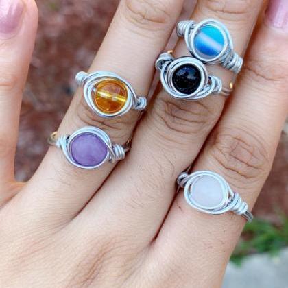 Silver Wire Wrapped Gemstone Rings With Your..