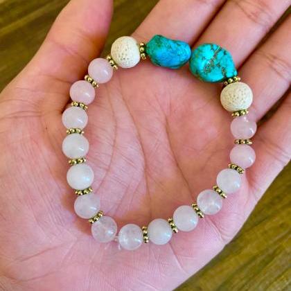 Turquoise, White Lava Rock, And Agate Gemstone..