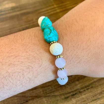 Turquoise, White Lava Rock, And Agate Gemstone..