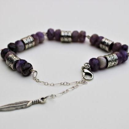 Amethyst Gemstone Beaded Chain Link Bracelet With..