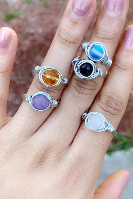 Silver Wire Wrapped Gemstone Rings with your choice of stone. Rings for Healing and Meditation Wire Wrapped and Handmade in the US